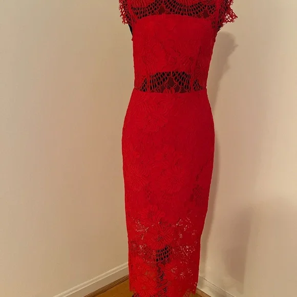 Alexis | Dresses | Alexis Red Lace Midi Dress With Cap Sleeves | Poshmark